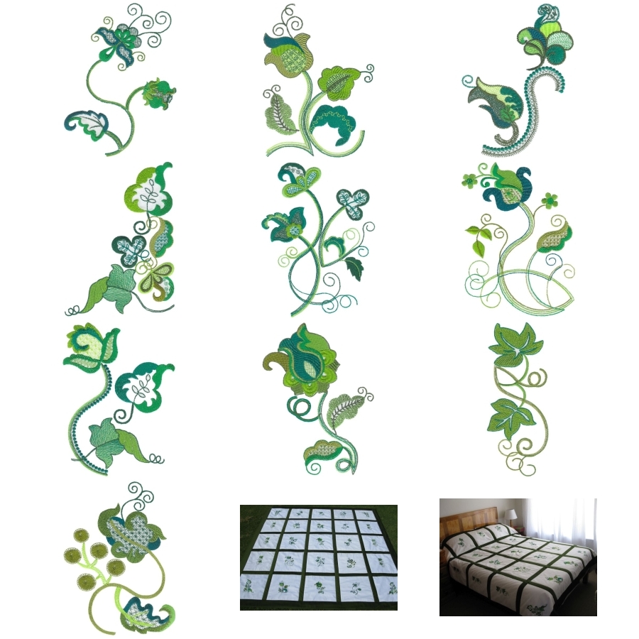 Crewel Greens Set 1 Large