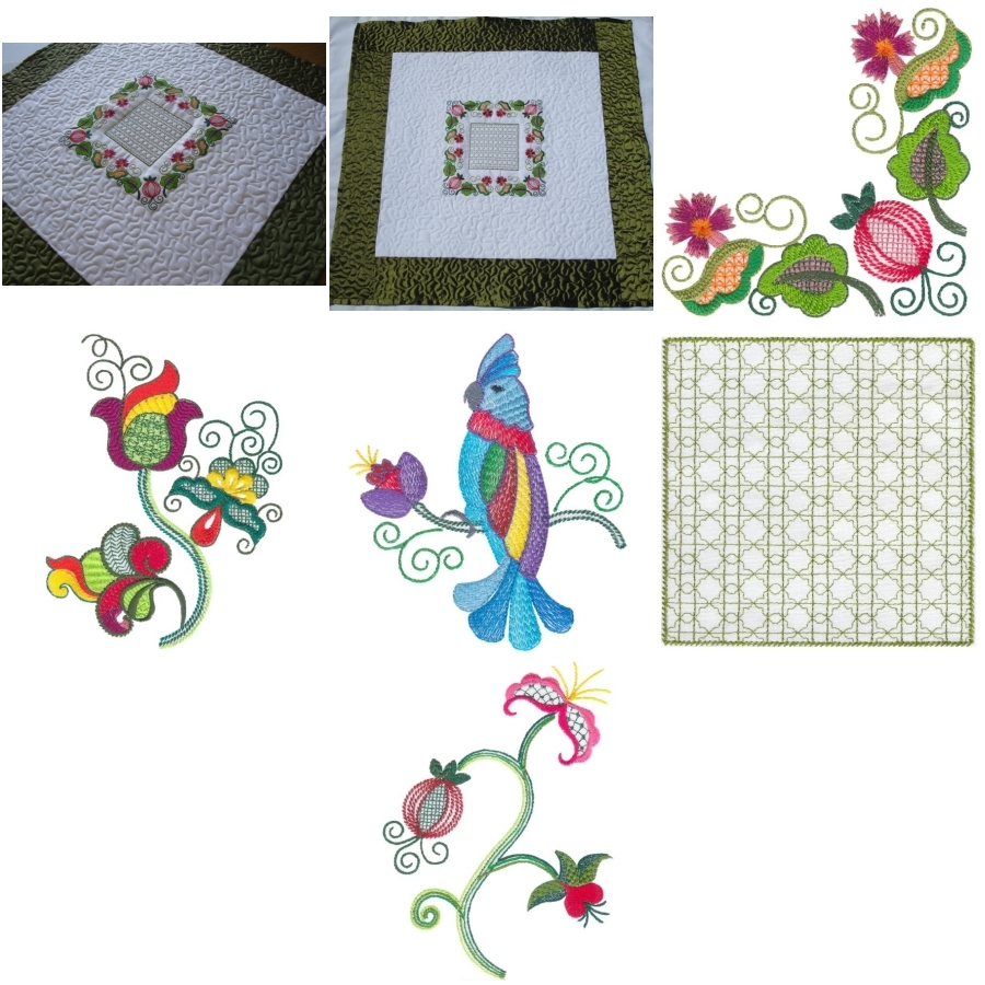 Aljay Mini Set 5 Crewel Designs with Table Overlay 
