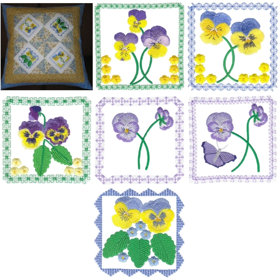 Aljay Mini Set 7 Pansy Squares with Cushion Cover