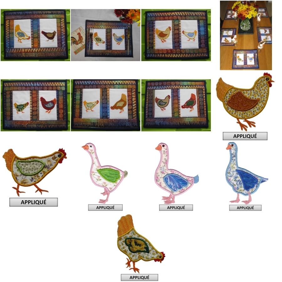 Aljay Mini Set 18  Poultry Applique with Placemats 