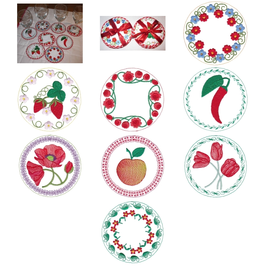 Aljay Mini Set 19 Red Flower Rounds with Coasters 