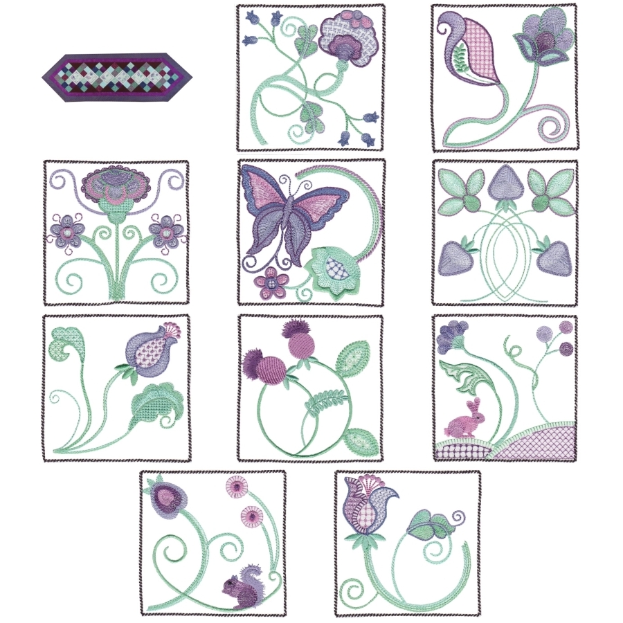 Crewel Quilt Blocks Set 1 Small 