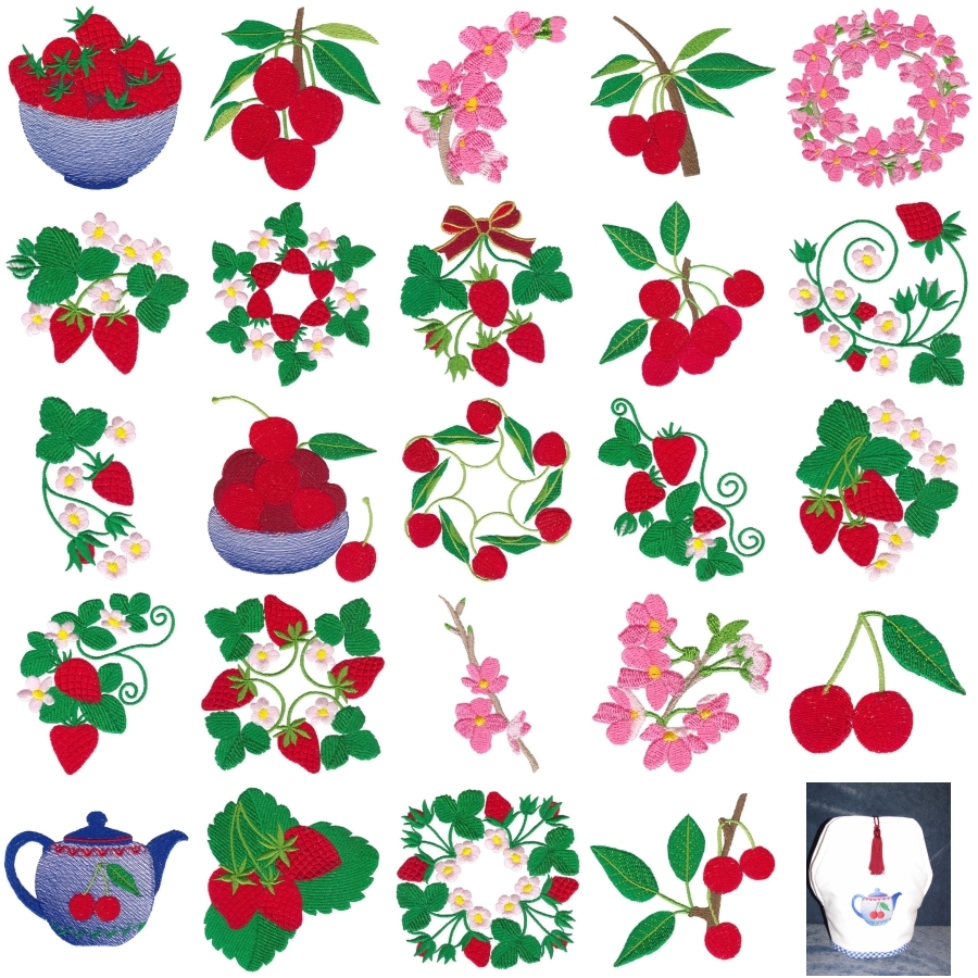 Delectable Reds Strawberries and Cherries Set 1 Small