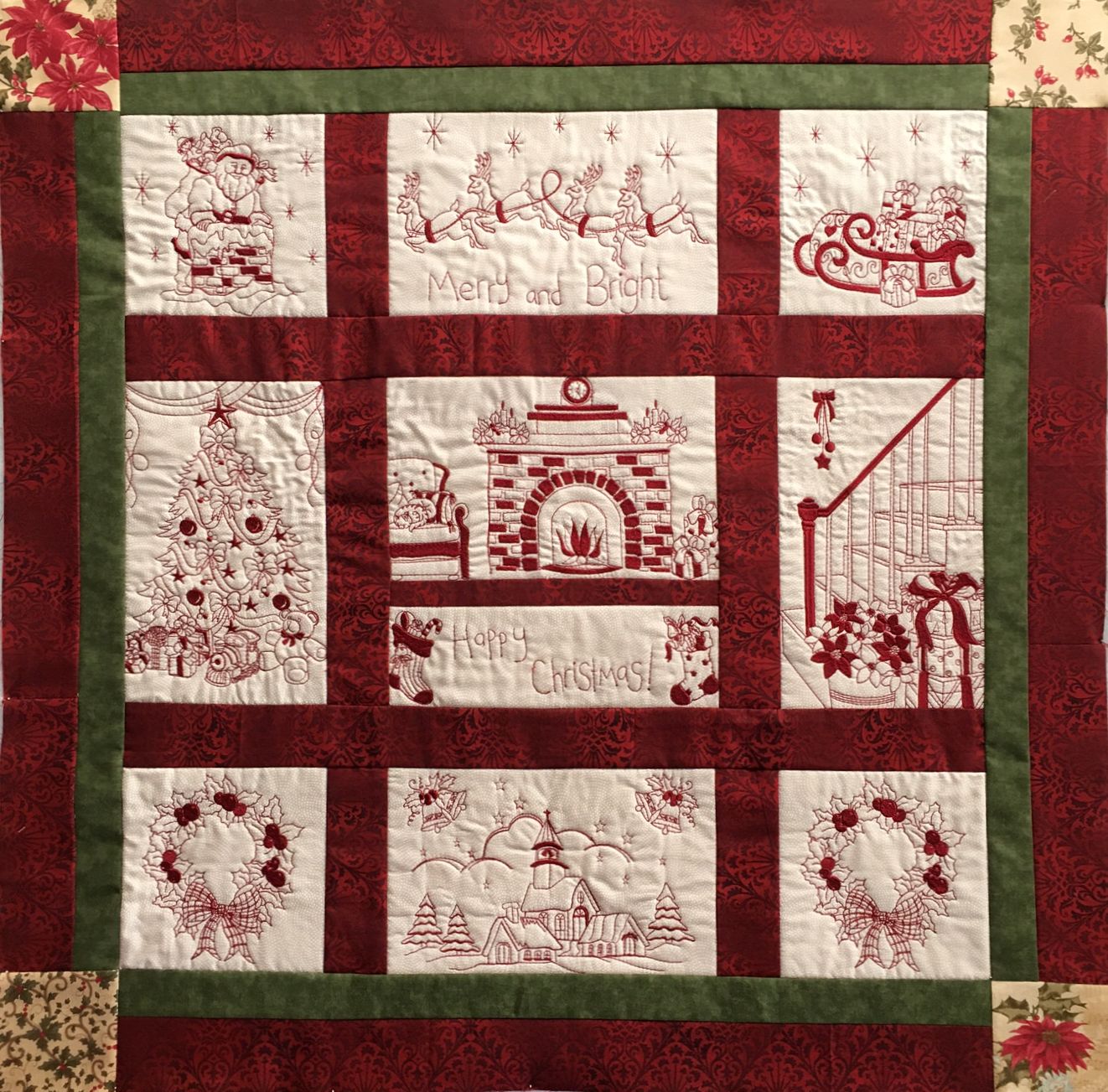Christmas Red Work Quilt-3