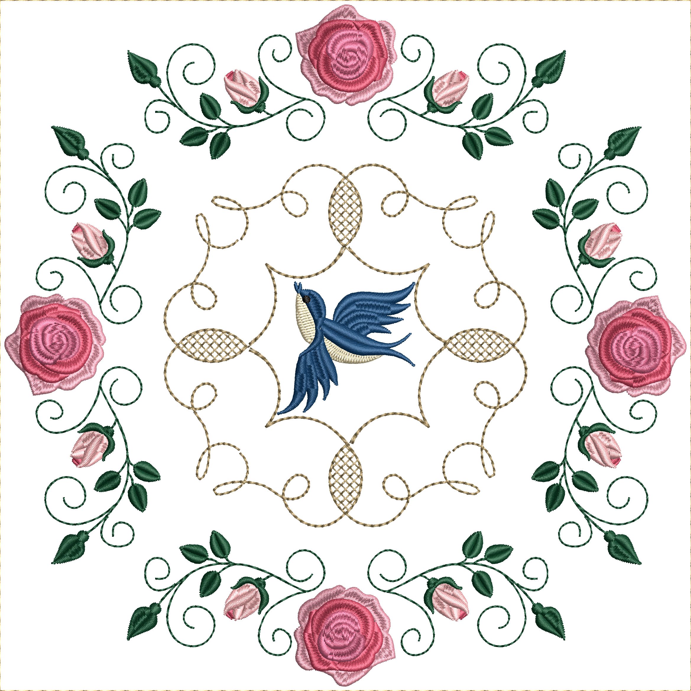 Bluebirds and Roses Quilt Blocks 8x8-7