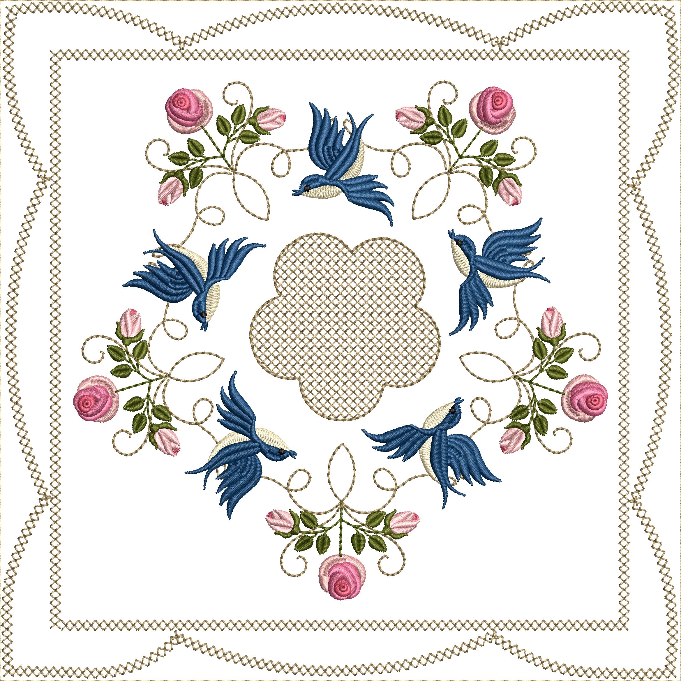 Bluebirds and Roses Quilt Blocks 8x8-14