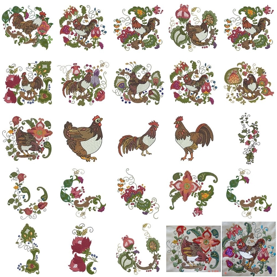 Jacobean Roosters and Hens 