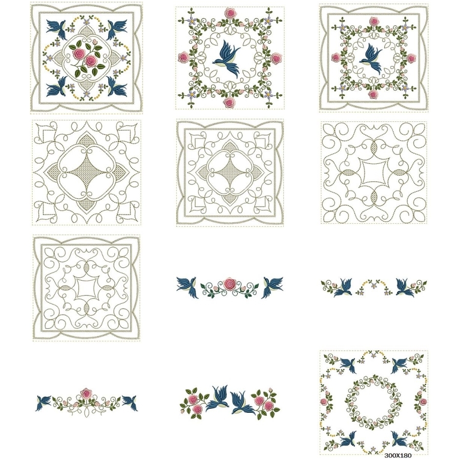BLUE BIRDS AND BULLION ROSES