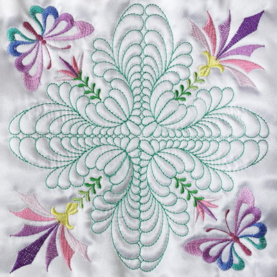 Trapunto Feather Quilt 3 -16