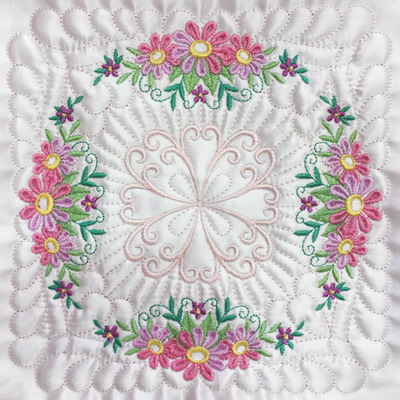 Trapunto Floral Quilt Block -15