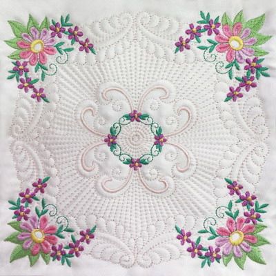 Trapunto Floral Quilt Block -16
