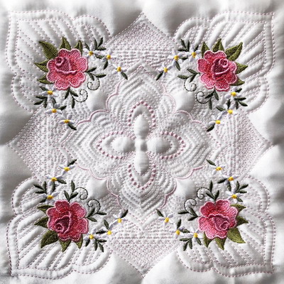 Trapunto Rose Quilt Block 7 -15