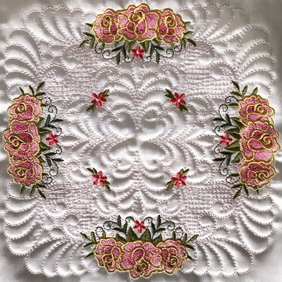 Trapunto Feather Rose Quilt -16