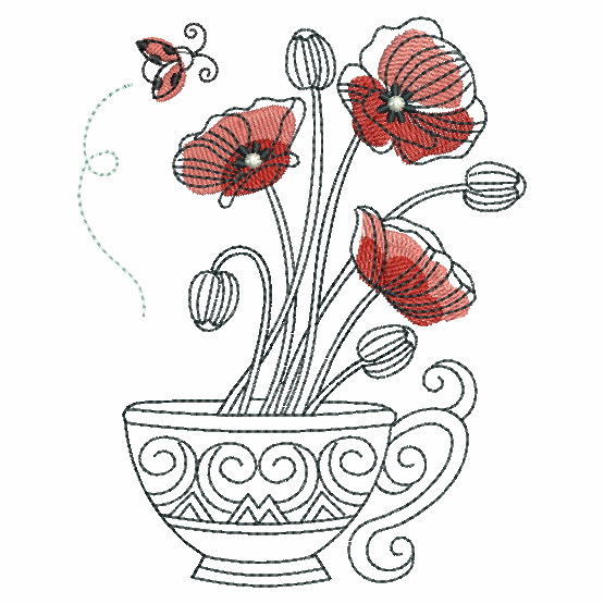 Sketched Teacup In Bloom-3