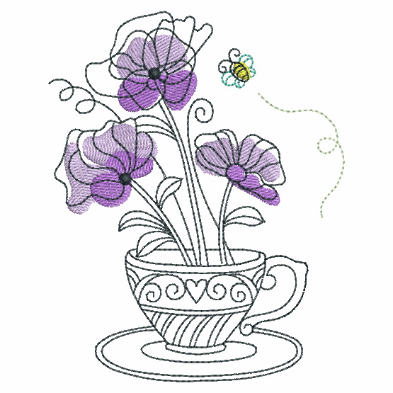 Sketched Teacup In Bloom-4