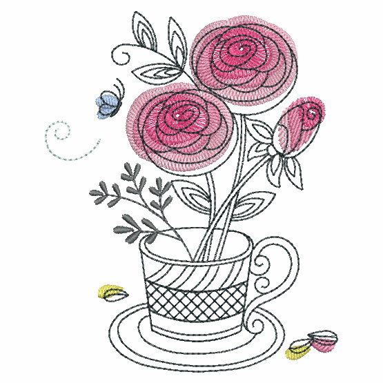 Sketched Teacup In Bloom-5