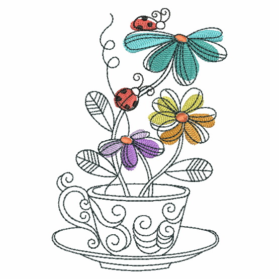 Sketched Teacup In Bloom-6