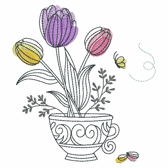 Sketched Teacup In Bloom-7