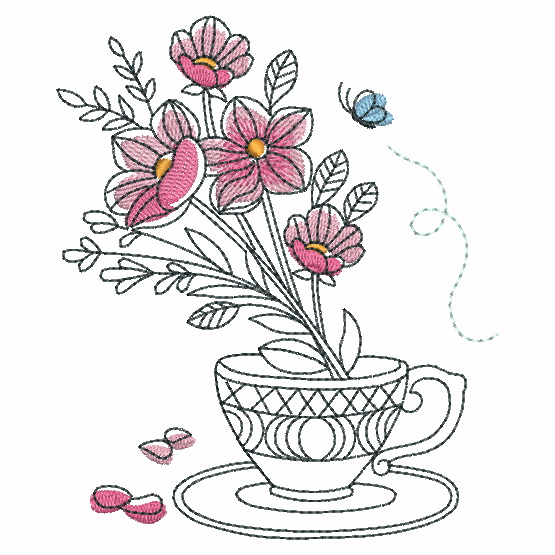 Sketched Teacup In Bloom-12