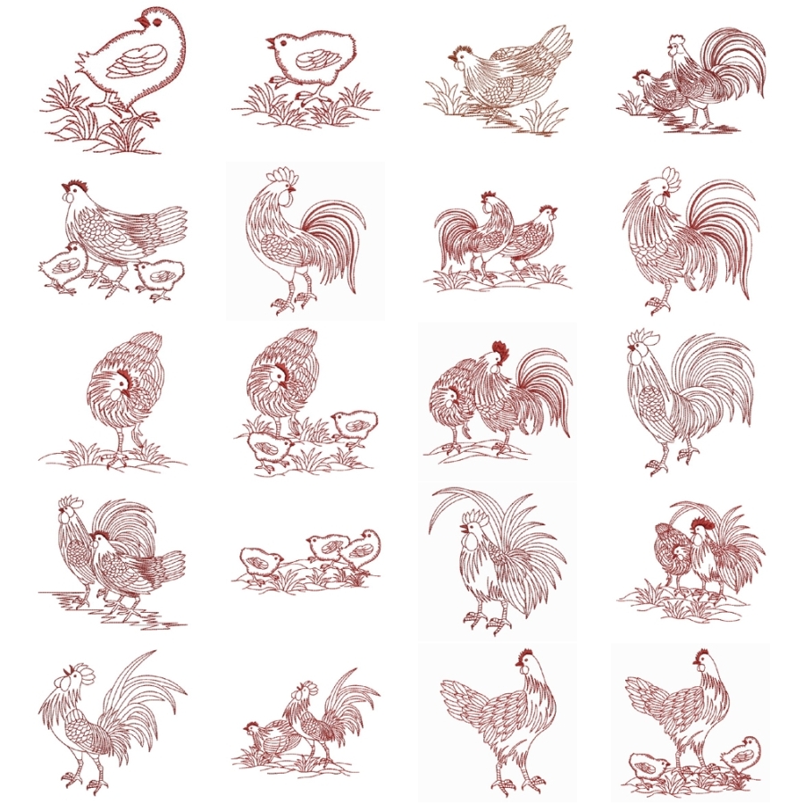 Redwork Chickens