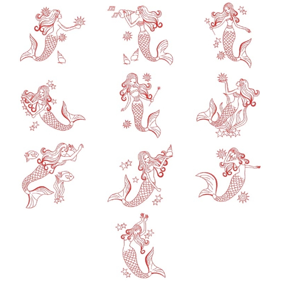 Redwork Mermaids 