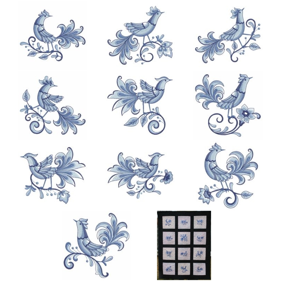 Blue Jacobean Birds 