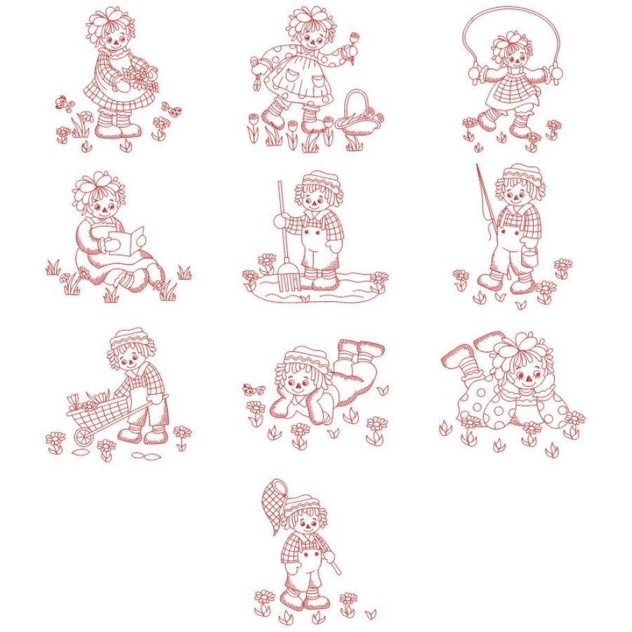 Redwork Spring Ragdolls
