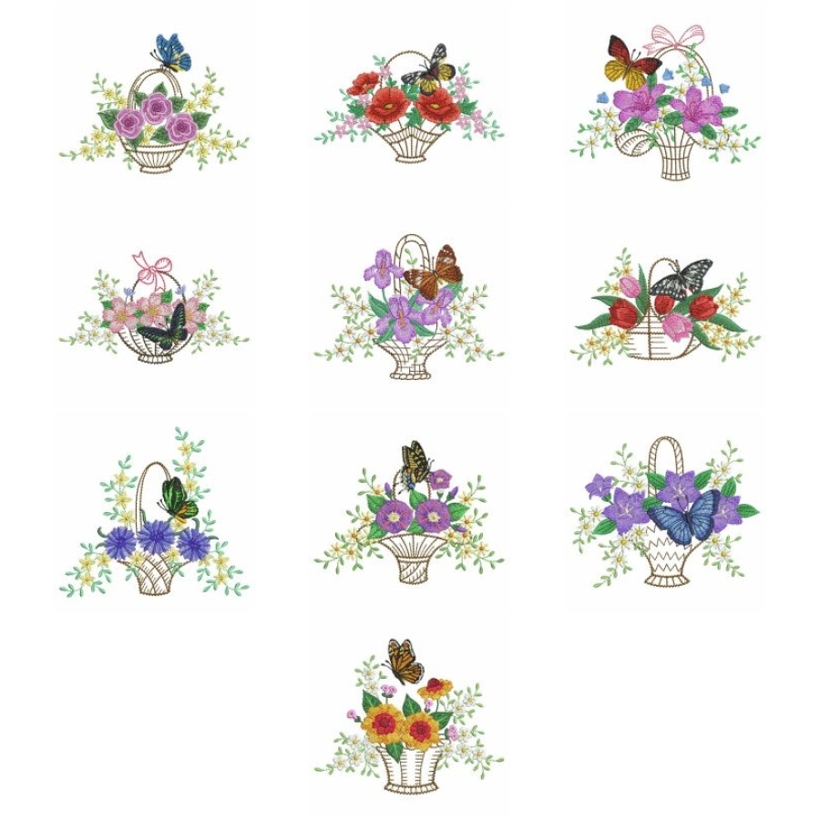Flower Basket And Butterflies 