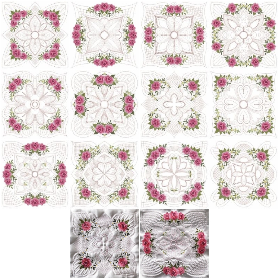 Trapunto Rose Quilt Block 7 