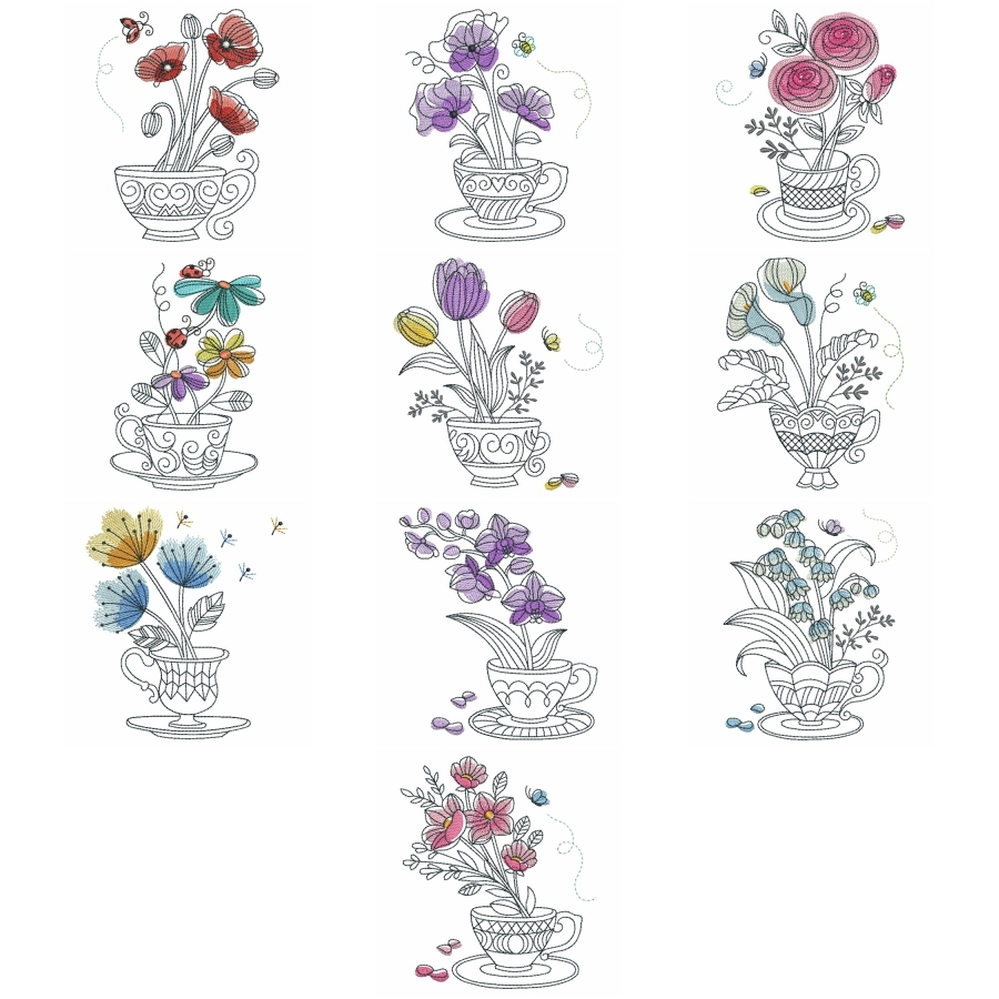 Sketched Teacup In Bloom