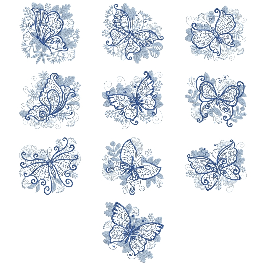 Bluework Butterfly Scene