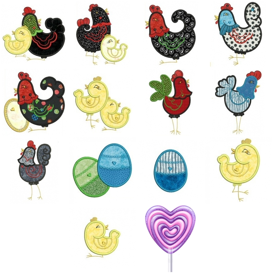 Rooster and Family Applique     