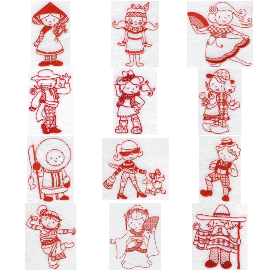 313 Kids of The World Redwork