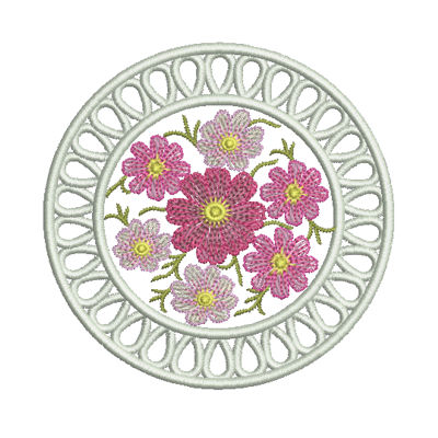 Cosmos and Tatted Cutwork Lace Runner -12
