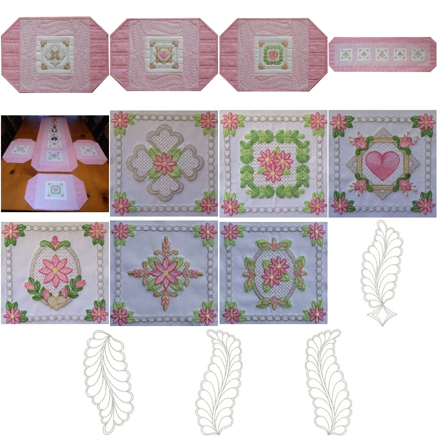 Quilted Daisies and Feathers Table Setting