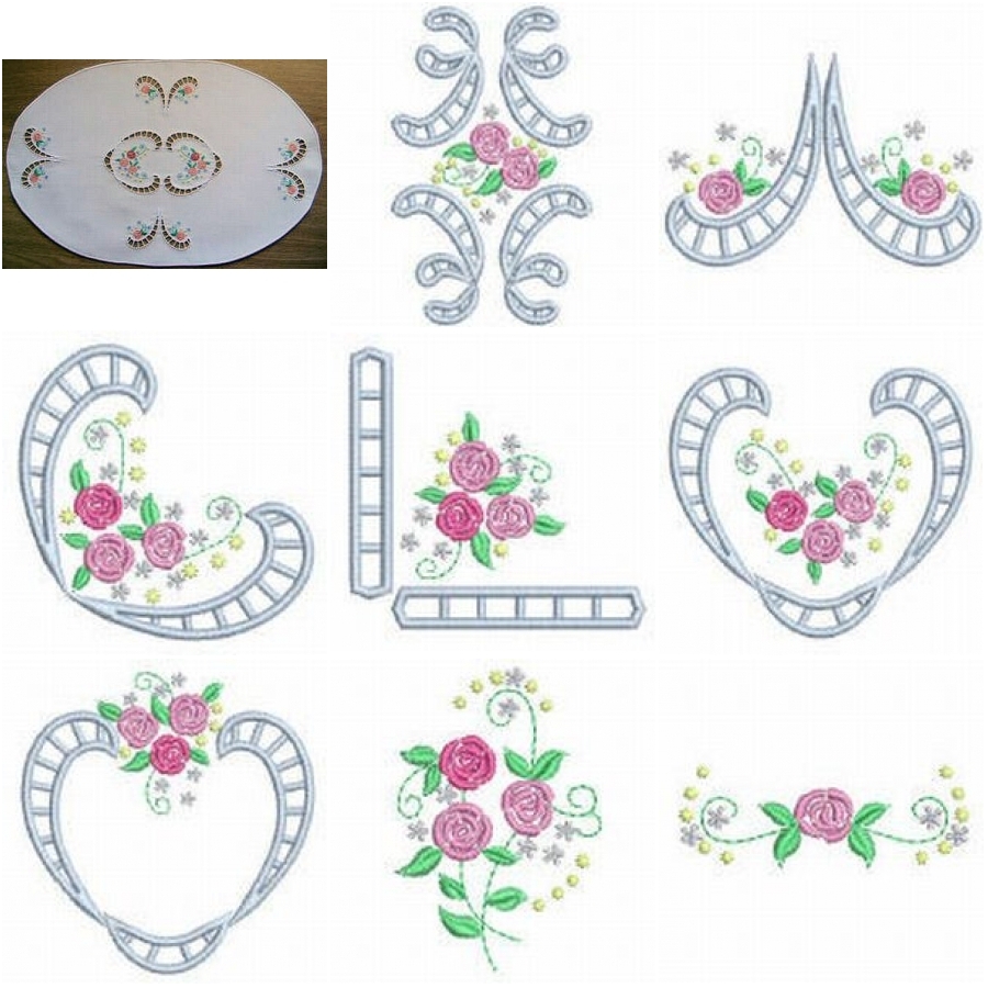 Roses and Cutwork 4x4