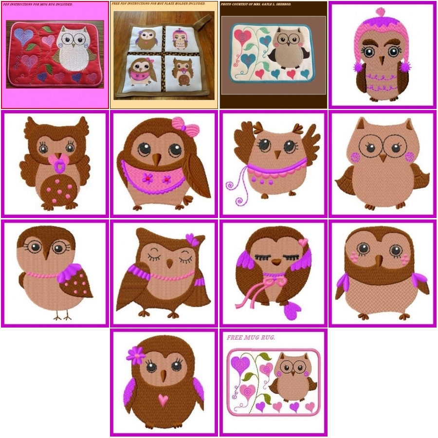 Adorable Owls with Free Owl Mug Rug 