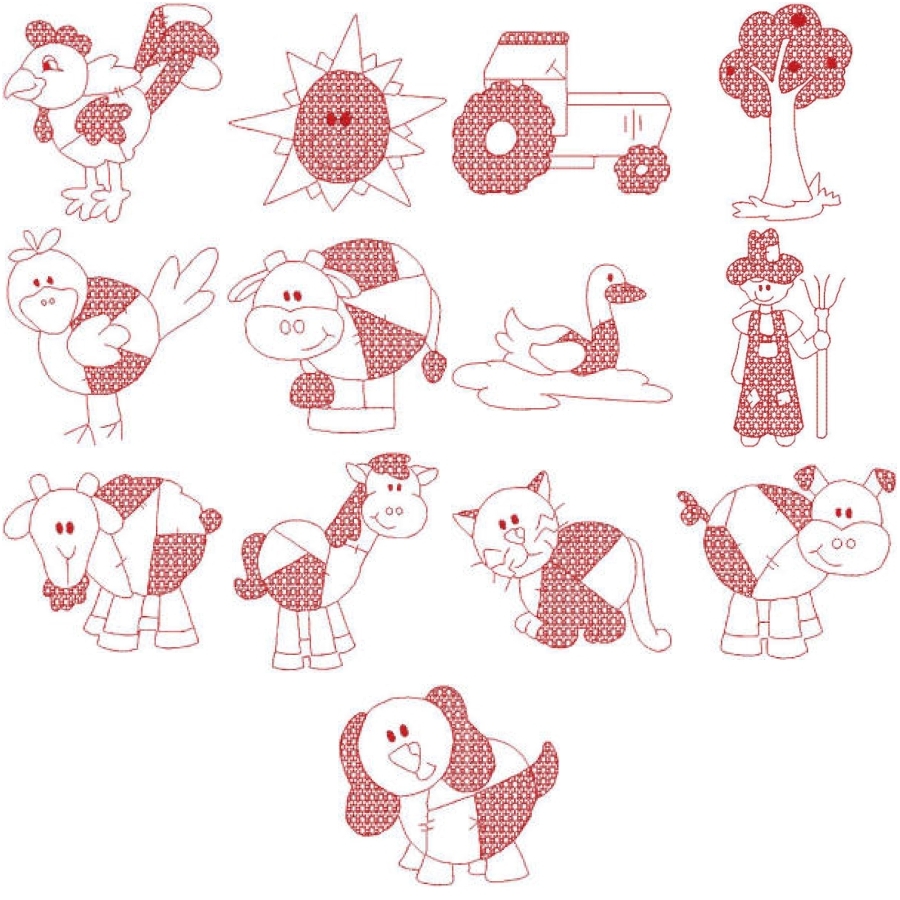 Redwork Patchwork Farm