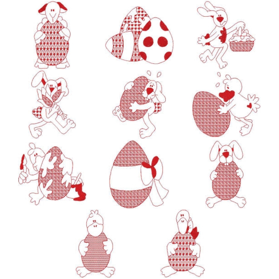Easter Redwork Critters