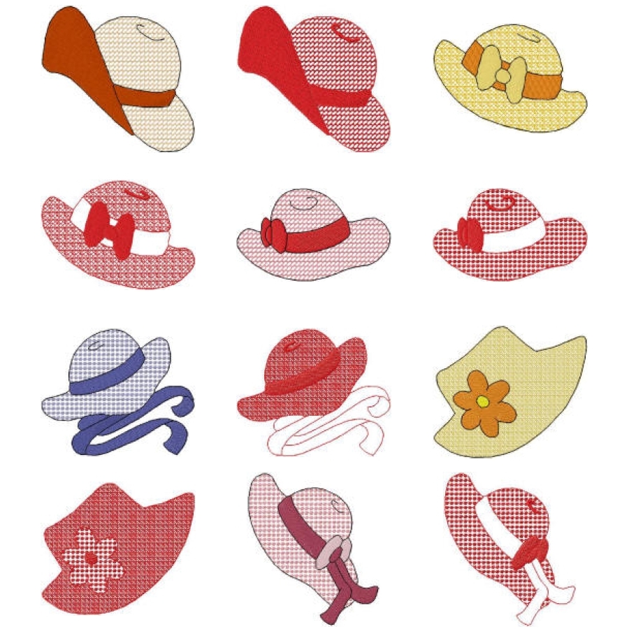 Hats Colour & Redwork
