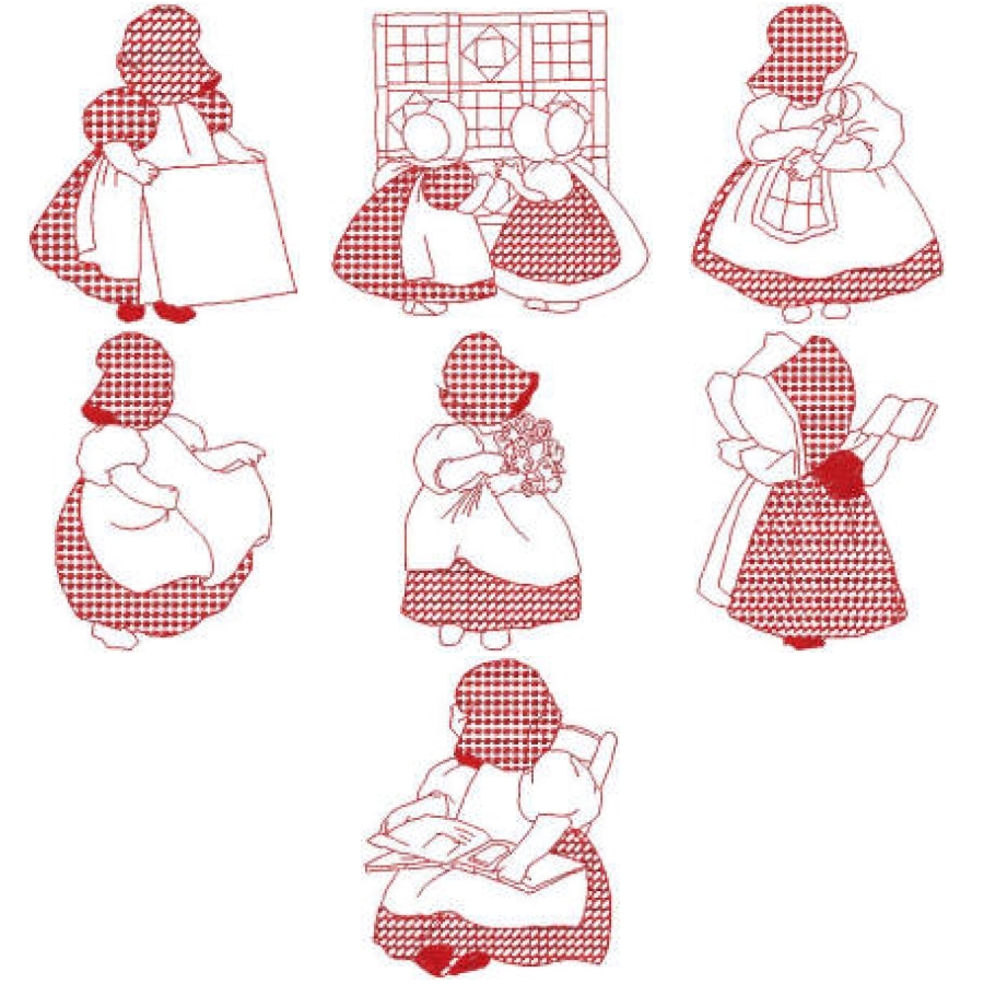 Sunbonnets 1 redwork
