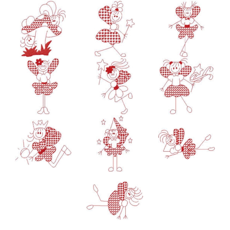 Fairy Stickfigures Redwork