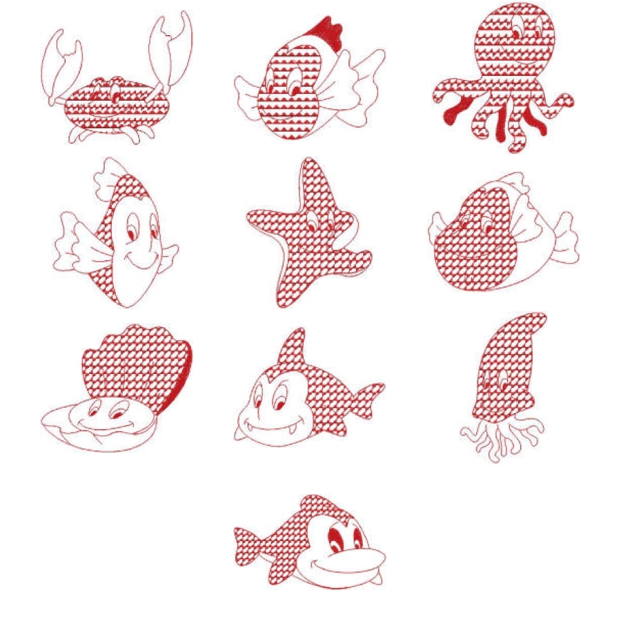 Sea Friends Redwork
