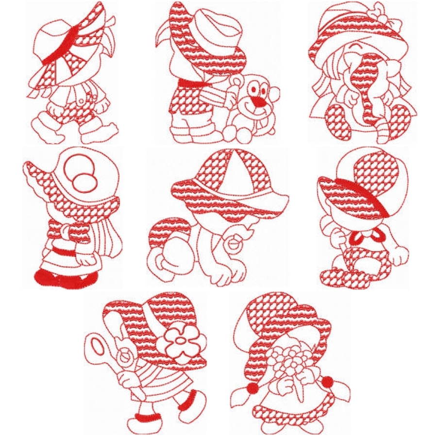 Redwork Sunbonnets Set 1