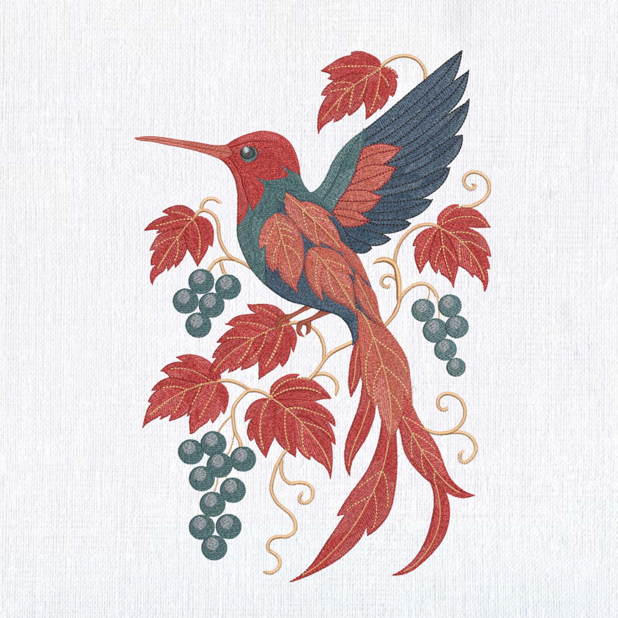 Autumn Floral Hummingbird with grapes-3