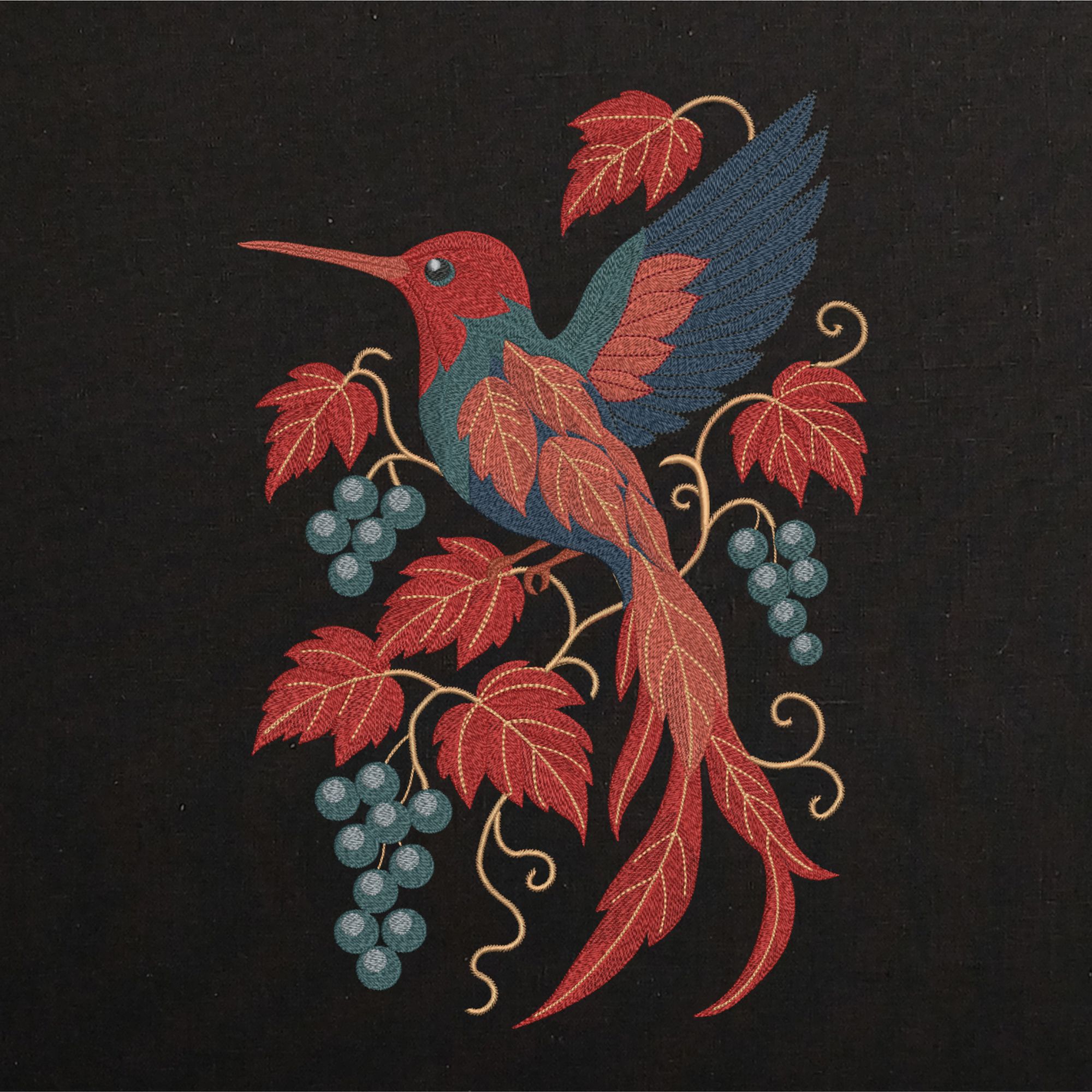 Autumn Floral Hummingbird with grapes-4