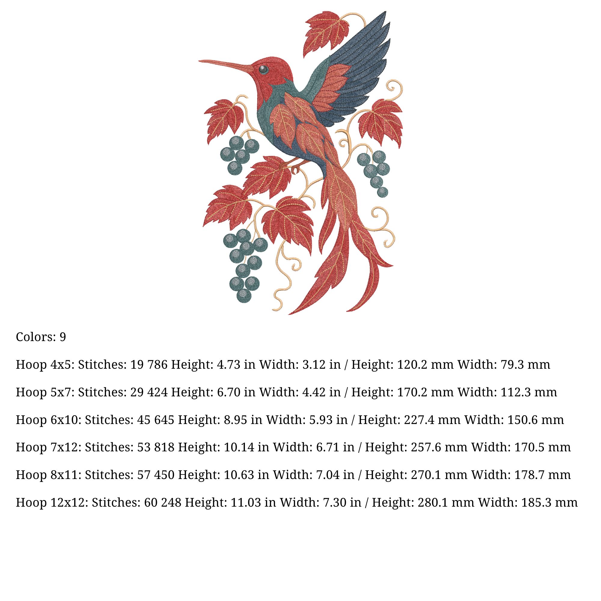 Autumn Floral Hummingbird with grapes-5