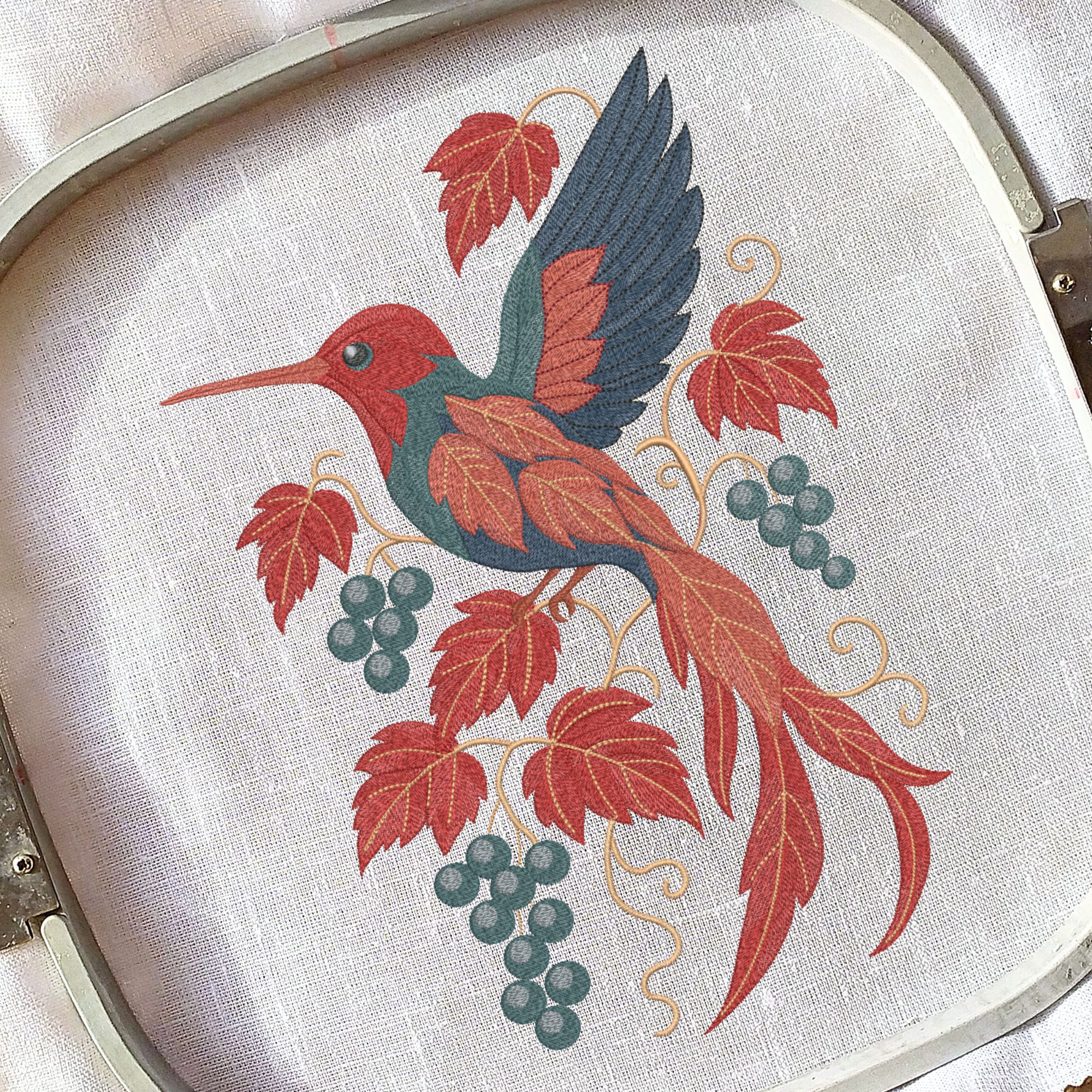 Autumn Floral Hummingbird with grapes-6