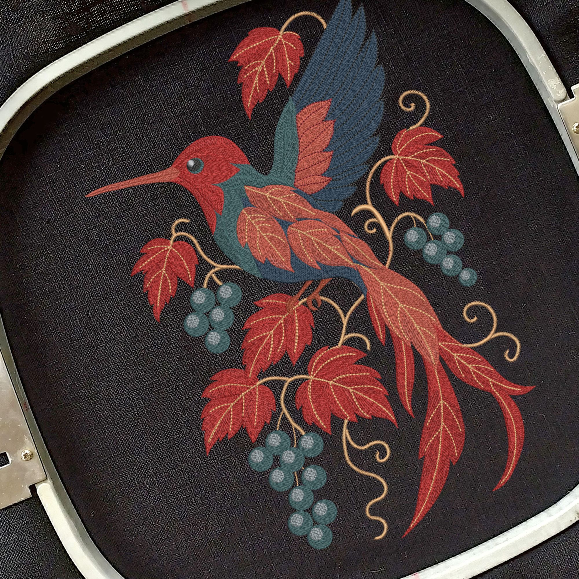 Autumn Floral Hummingbird with grapes-7