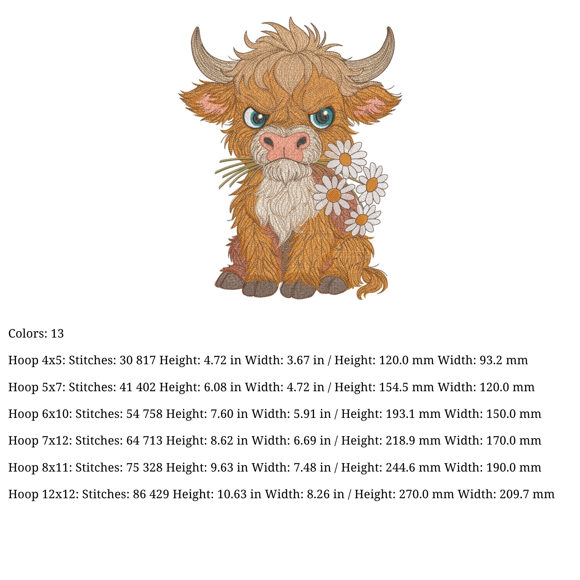 Grumpy Fluffy Highland Cow with Daisies-5